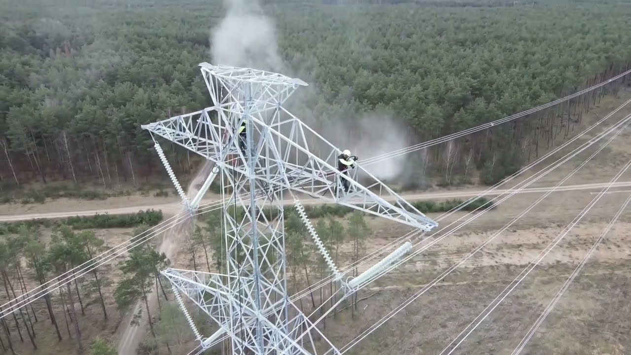 Czyszczenie konstrukcji stalowych. Piaskowanie. Oczyszczanie słupów wysokiego napięcia SodaBlast