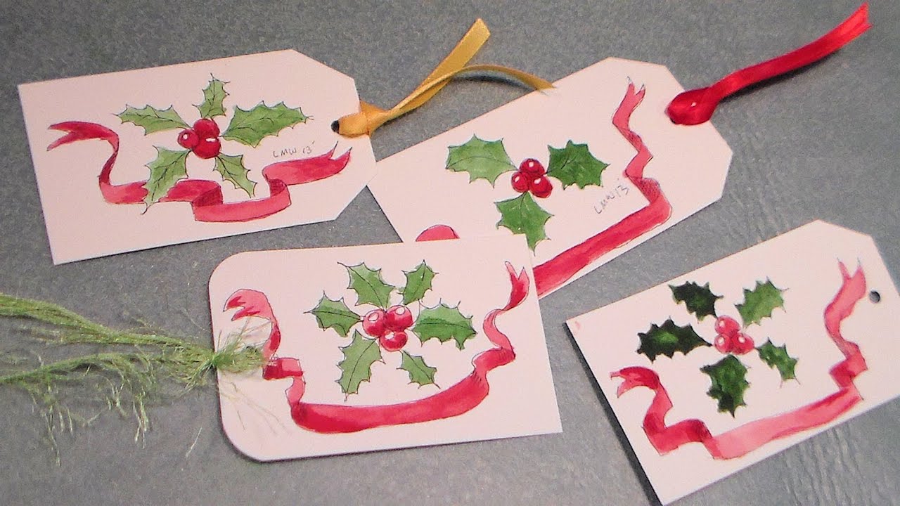pen and ink watercolor holly gift tag my crafting channel shop