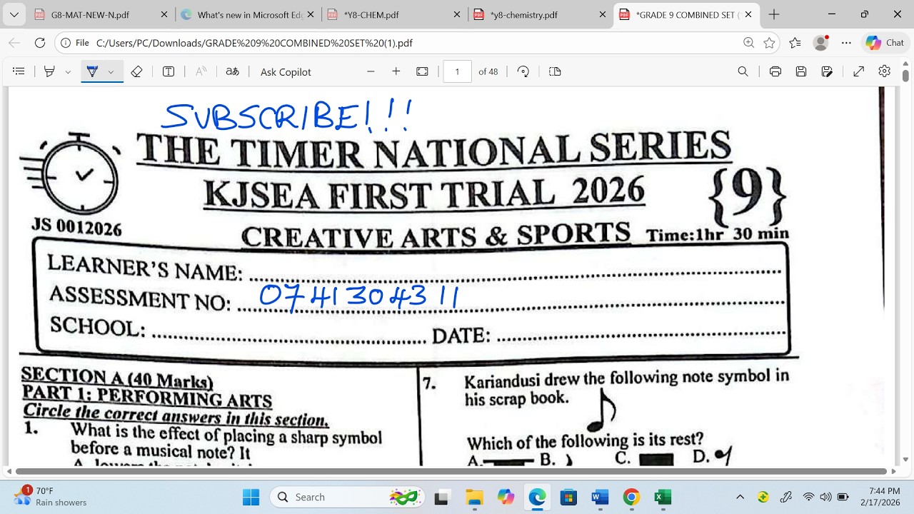 CREATIVE ARTS AND SPORTS - GRADE 9 FIRST TRIAL 2026