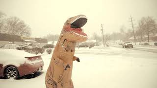 Blow Up Dinosaur In The Snow!!! FUNNY!!!!