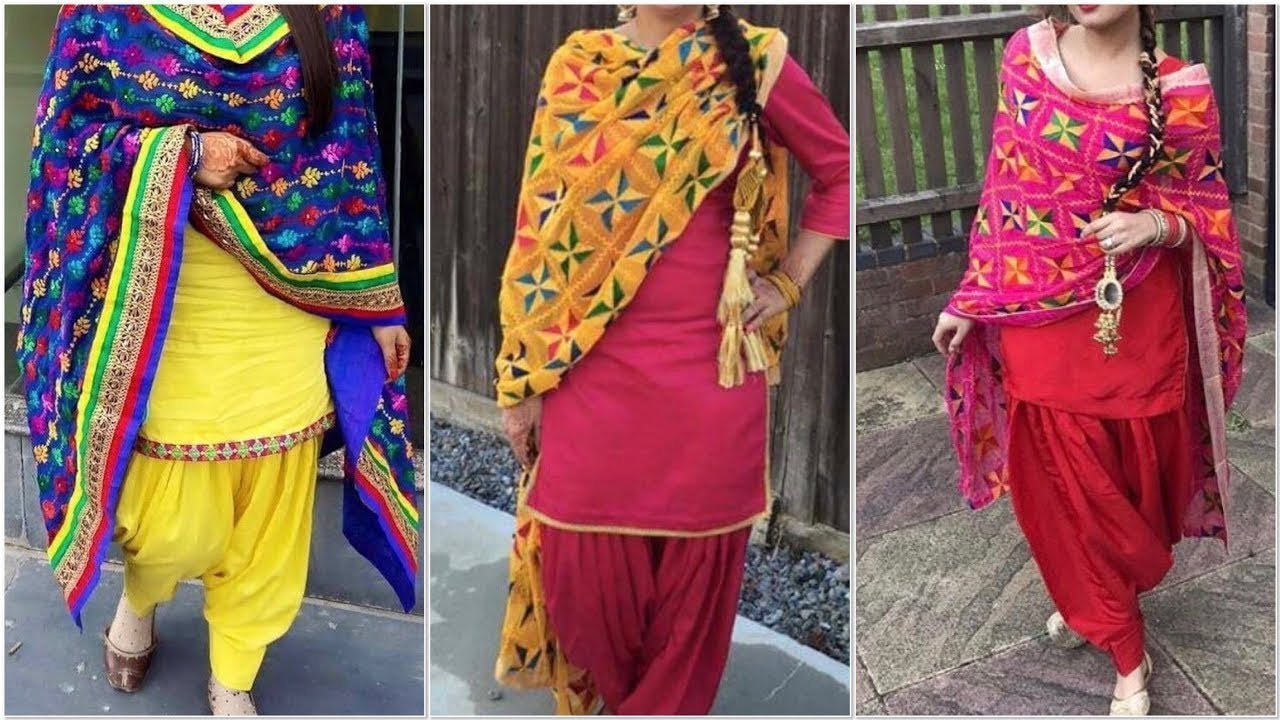 red phulkari dupatta with plain suits