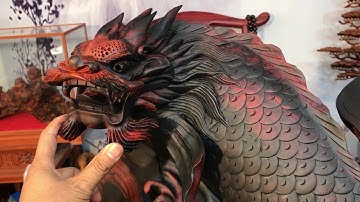 Tượng gỗ Nguyễn Hồng giới thiệu tác phẩm Cá chép Hóa Long gỗ trắc đỏ đen- Hàng đục kỹ 0987336318