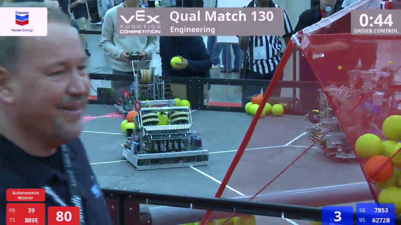 VEX Worlds 2016 - VRC High School - Engineering - Qual 130 (39 889E) 103 vs 101 (7853 6272B)