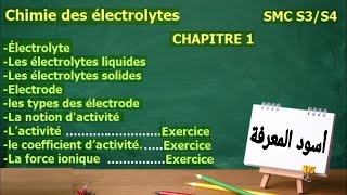 Chimie des électrolytes SMC S3 Chapitre 1 L’activité-coefficient d’activité-force ionique-Electrode