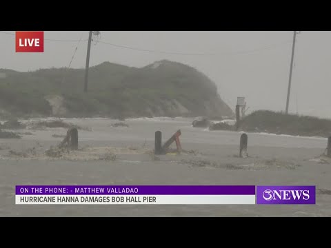 T-head at Bob Hall Pier collapses during Hurricane Hanna - YouTube