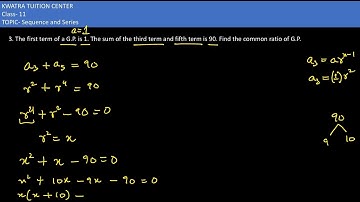 3. The first term of a G.P. is 1. The sum of the third term and fifth term is 90.Find the common