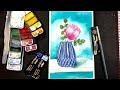 🔴How to Paint a Pretty Peony Flower & Fancy Vase with Watercolor
