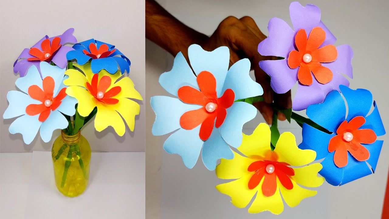 Flower Pot Design | Using Paper & Cardboard | Easy Paper Flowers | How