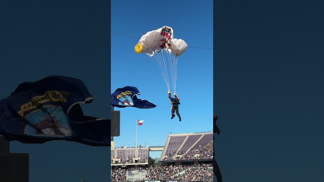 Parachutist entangled at Armed Forces Bowl, 2 Jan 26. 