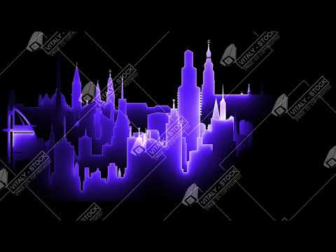 Abstract bright neon city silhouette. Laser technological background design. looped