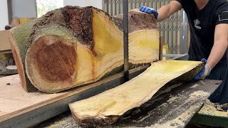 Vietnamese Carpenters Process Wood - Ingenious Technique Create Flower Shaped Table From Tree Trunk