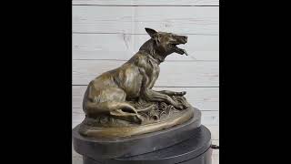 German Shepherd Dog Canine Bronze Art Sculpture Statue on Marble Base YRD-605