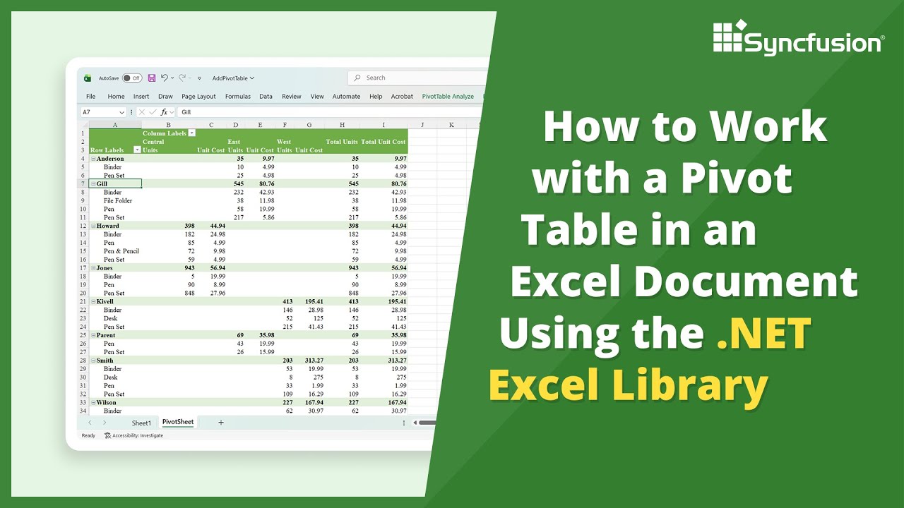 Working with a Pivot Table in Excel Using the .NET Excel Library - YouTube