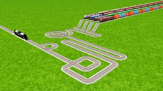 5 TRAINS CROSSING SQUARE ROUND CIRCLES DOUBLE WEIRD CURVED TRACKS | Beamng.Drive | Train Simulator