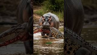 hippo vs crocodile #wildlifeshorts #wildlifeanimals #animalfacts #funfacts #animalfight