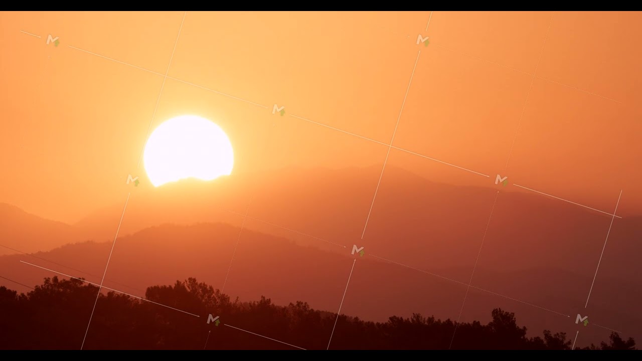 Sun Sunrise From Behind Mountains Time-lapse. Amazing Bold Golden Sunrise Gradient Sky Background