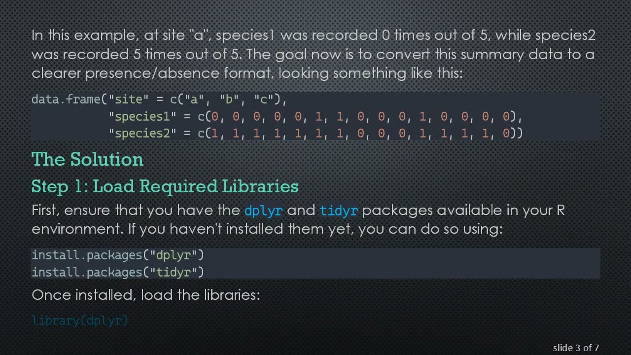 Convert Summary Data to Presence/Absence Data in R Using dplyr