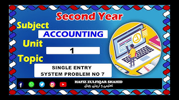 Inter Part-2 Accounting Unit 01{Lecture No 6} Single Entry System Problem :7 #hafizzulfiqarshahid
