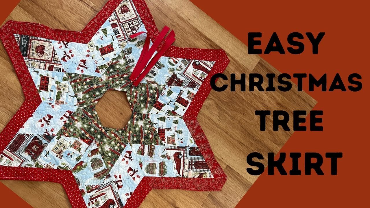 HOW TO MAKE EASY FESTIVE Christmas Tree Skirt / 5 FAT QUARTERS pattern link below. #quilting #sewing