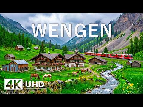 Wengen 4K | A Fairytale Village in the Swiss Alps – Waterfalls, Meadows & Mountain Peaks