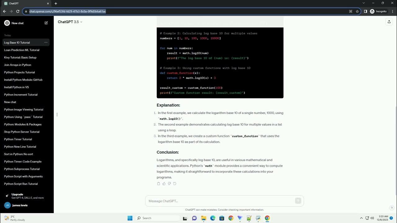 log base 10 in python - YouTube
