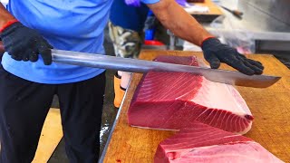 Мастер-класс по тунцу. Нарезаем 500-фунтовый голубой тунец на сашими!