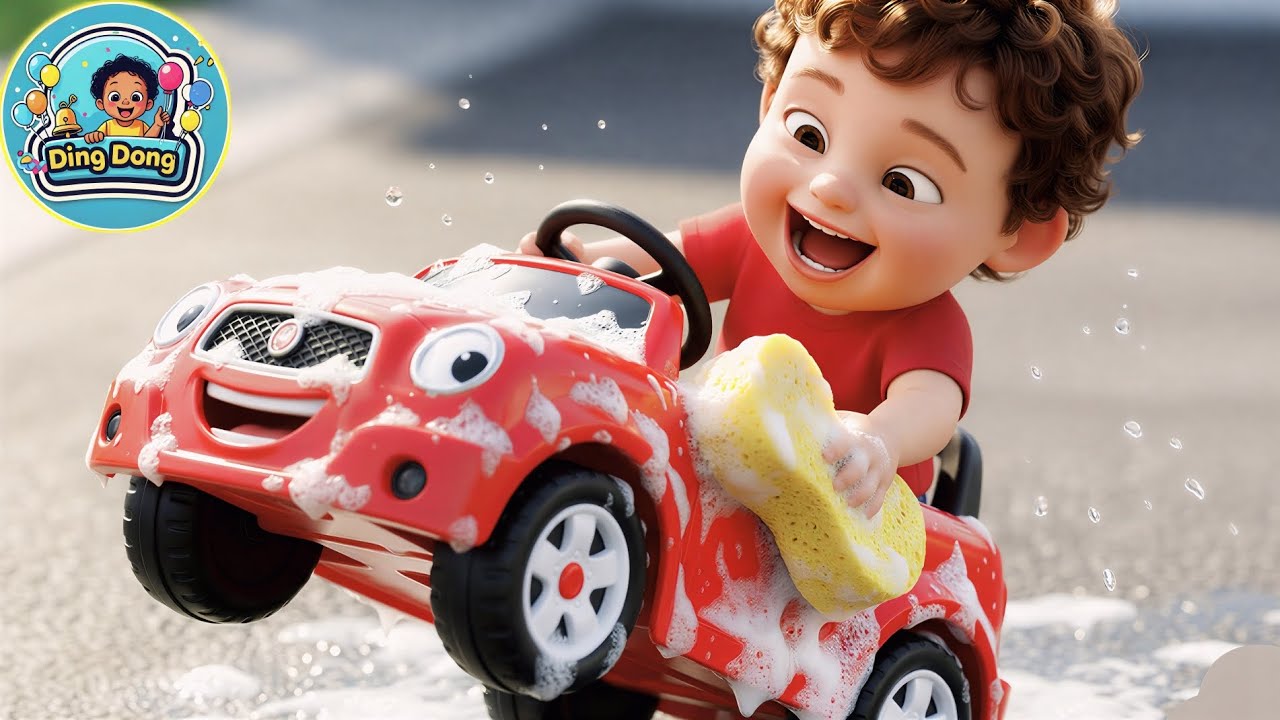 Car Wash Song for Kids 🚗💦 The Ticklish Red Car Story | Ding Dong Kids English Nursery Rhymes 