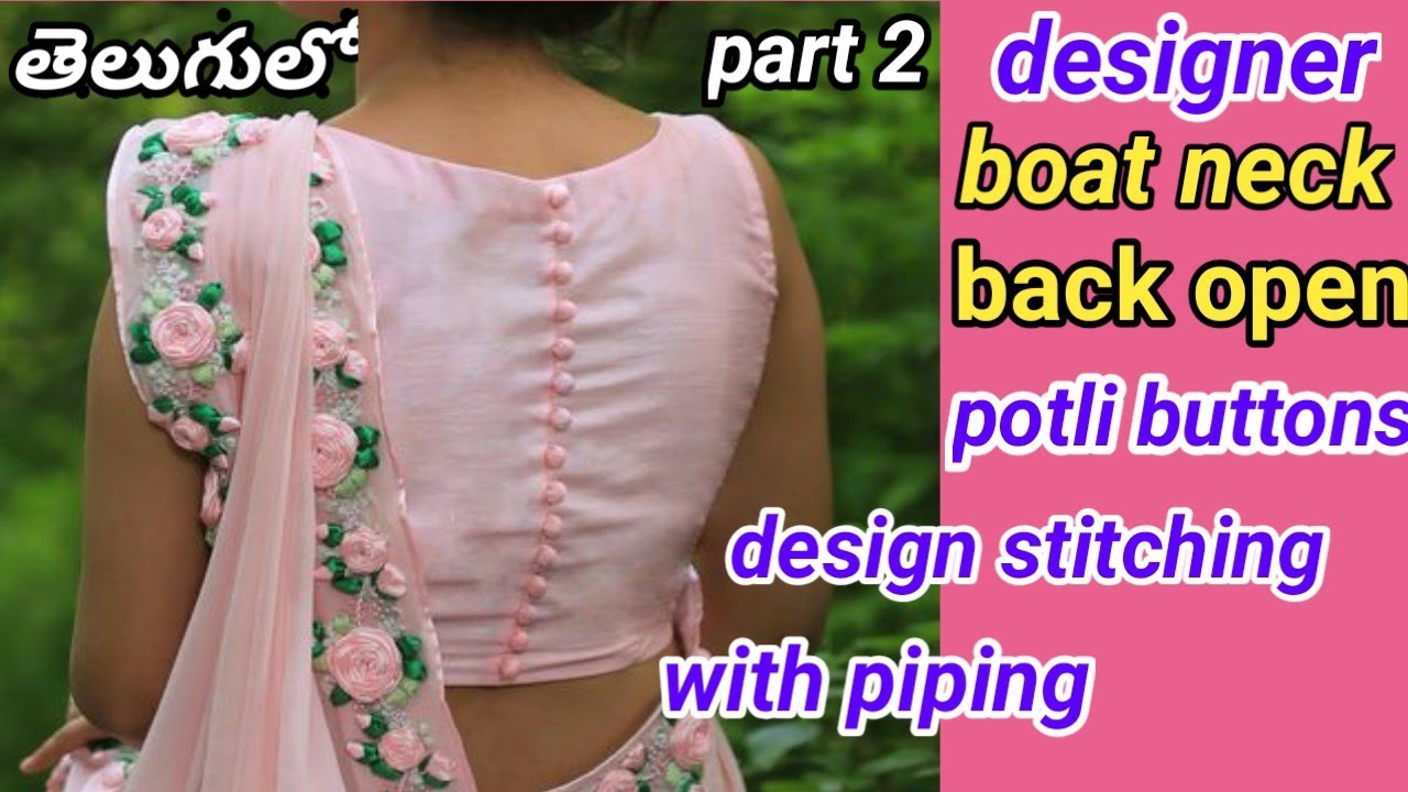 Beautuful boat neck back open blouse neck design with potli ...