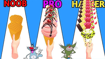 Noob vs Pro vs Hacker in ice cream stack with oggy and jack||oggy game