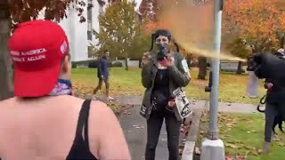 Anti-Trump Protester Pepper Sprayed by Pro-Trump Protesters at Oregon State Capitol