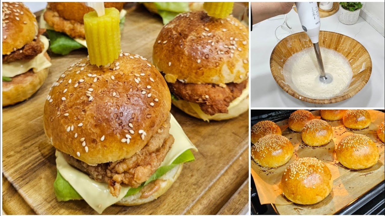  خبز البرغر الميكسور القطني بعجينة اقتصادية خفيف ريشةمع وصفة الدجاج المقرمش لاطول مدة 