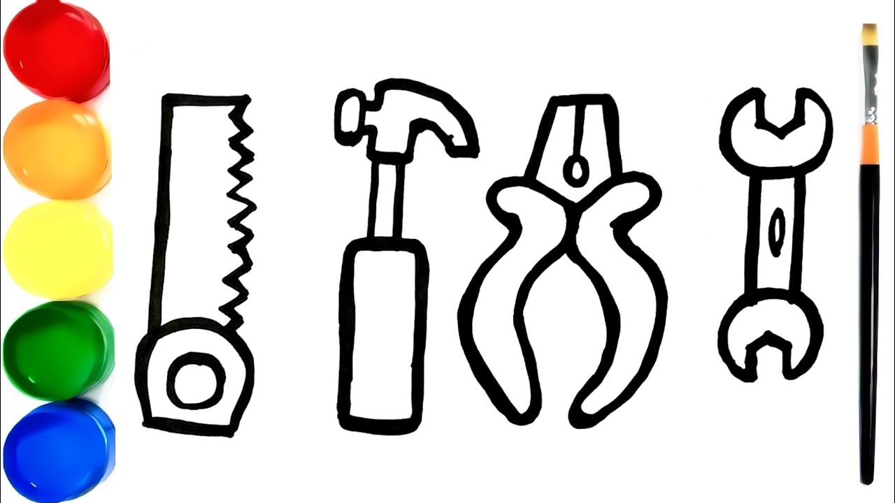 ||How to Draw hand tools 🪚🔨🔧 drawing, colouring 🎨 for kids and toddlers||easy kids drawings