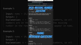 Leetcode 268 - Missing Number #leetcode #python #faang #codinginterview #programming  #coding  #code