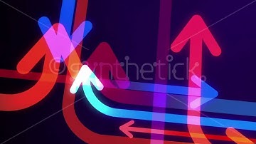 Stock video. Arrows background. Loop between 6 seconds to 41 seconds. Blue red orange purple.