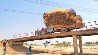 alghazi tractor power stunts | mf 385 tractor live fails | sugarcane trolley vs higher voltage