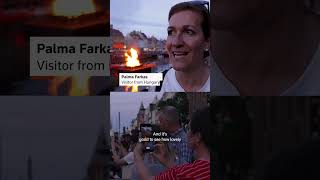 Midsummer bonfire lights up Copenhagen canal
