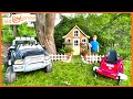 Moving house and landscaping with kids ride on truck and zero turn lawnmower. Educational | Kid Crew