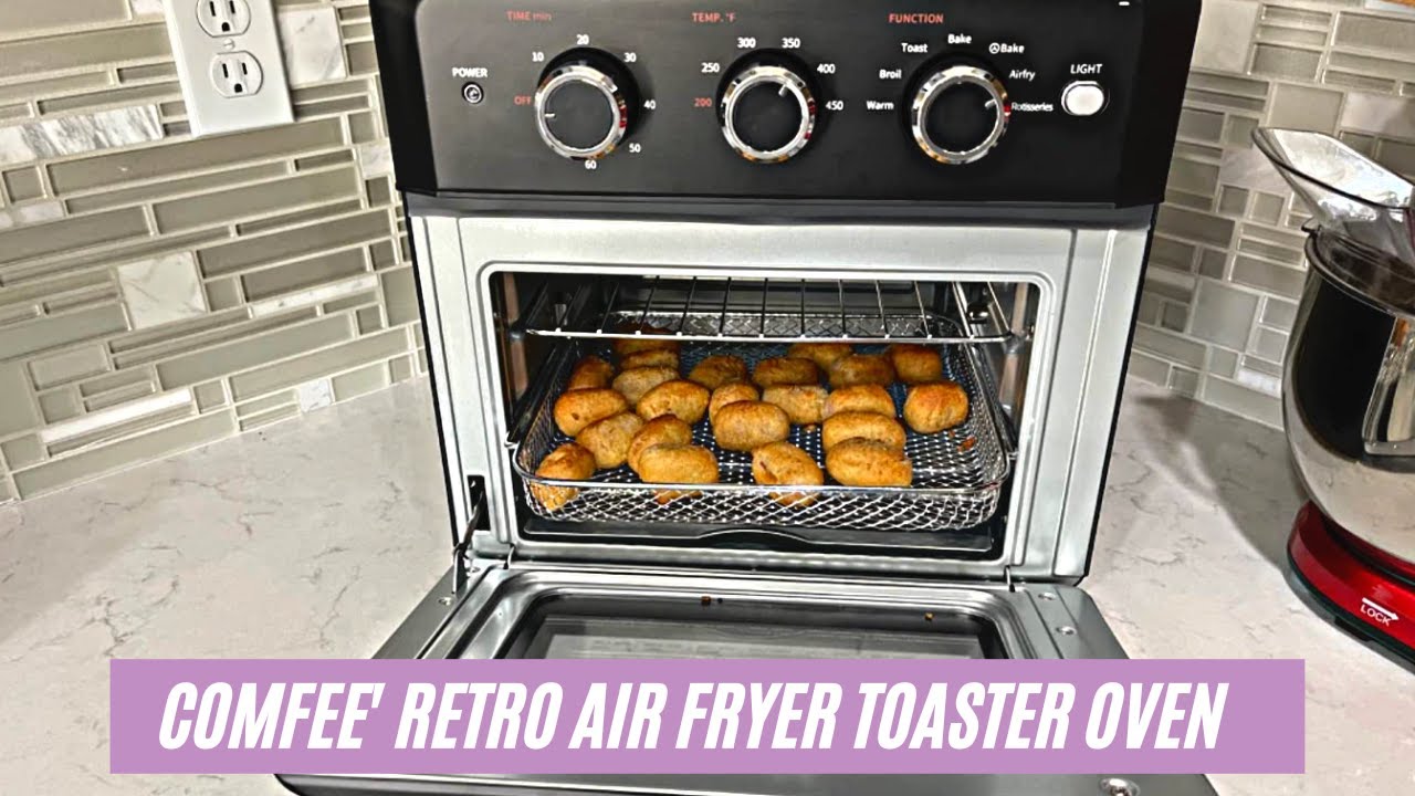 COMFEE' Retro Air Fryer Toaster Oven, 7-in-1, 1250W, 14QT Capacity, 4  Slice, Fry, Bake, Broil, Toast, Warm, Convection Black, Perfect for  Countertop