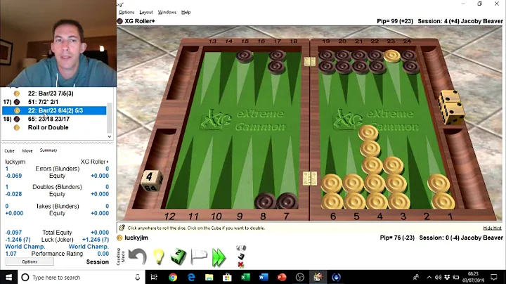 World class backgammon in 100 games: session 1