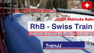 4K Swiss train in the snow | RhB Rhätische bahn  | Viadukt Aqcua da Pila to Cavaglia