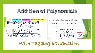 ADDITION OF POLYNOMIALS : with Tagalog Explanation