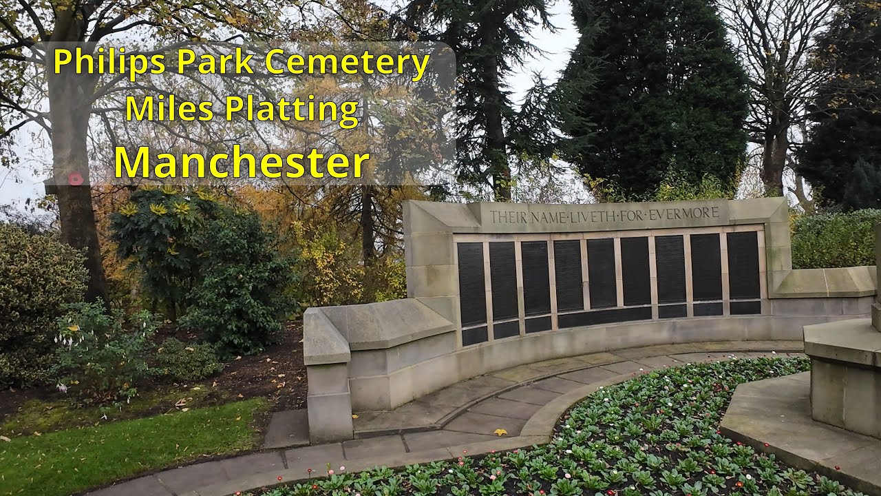 Manchester (Philips Park) Cemetery, UK: A large and well kept graveyard on an autumn day.