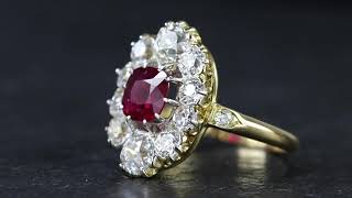 Celebrity ANTIQUE VICTORIAN 1.60CT RUBY 3CT DIAMOND CLUSTER RING 18CT GOLD CIRCA 1880 Profile