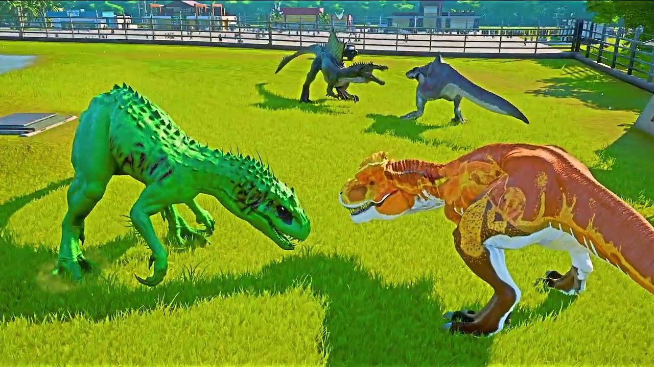 Tyrannolophosaur vs King Shark & Green Alien vs Demon Spinosaurus Dinosaurs Fight!