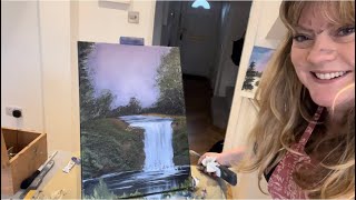 ASMR waterfall painting sounds.Minimal soft descriptions after intro #bobross#asmr #asmrvideo