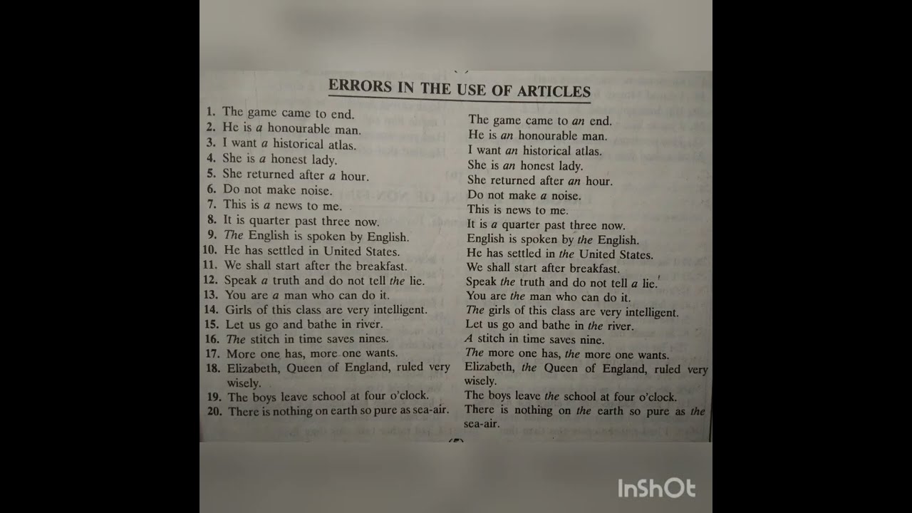 Errors In The Use Of Articles Ielts Useful Vocabulary English Grammar Sentence