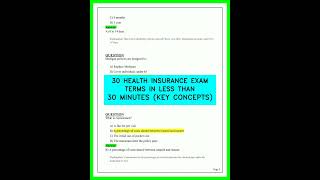 HEALTH INSURANCE EXAM 30 Terms in Under 30 Minutes Key Concepts Review for Exam Prep Guide 2026 Ex