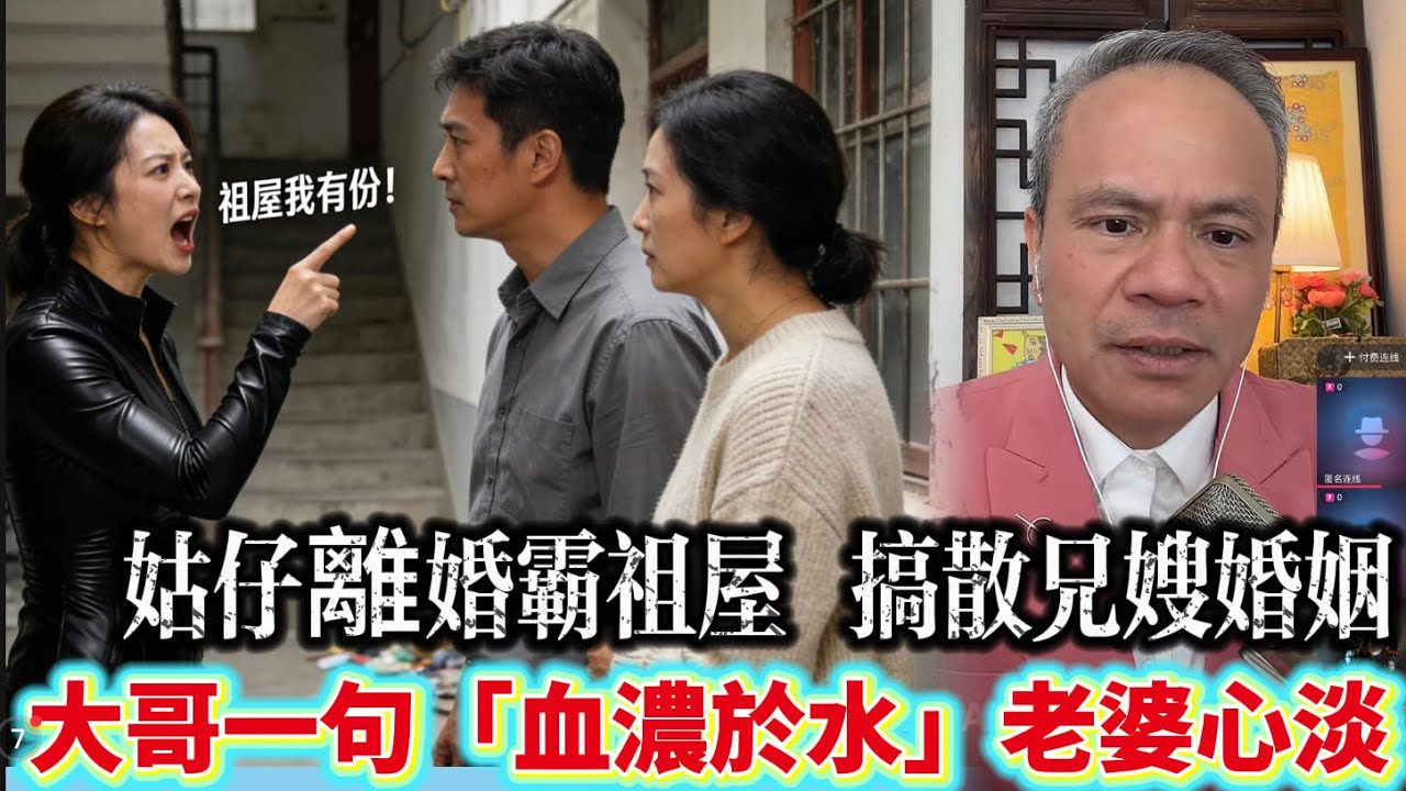 姑仔離婚霸祖屋 搞散兄嫂婚姻，大哥一句「血濃於水」老婆心淡 #情感 #廣東話 #情感故事 #分享 #婚姻 #諸事姐 