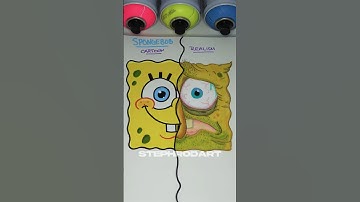 Drawing Spongebob, Cartoon VS Realism 😳 Part 2! 🎨👀 #art #shorts