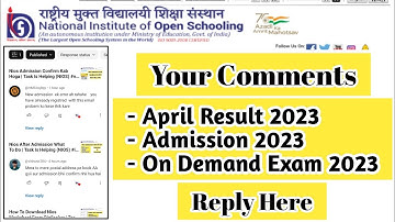 Nios April Result 2023 Admission 2023 On Demand Exam 2023 Your Comments | Task Is Helping (NIOS)